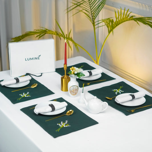 Lily Charm Green Jute Embroidered Mats