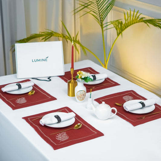 Fern Bliss Maroon Jute Embroidered Mats