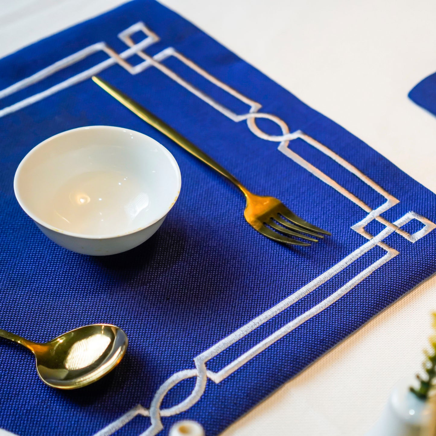 Royal Deep Blue Jute Embroidered Mats