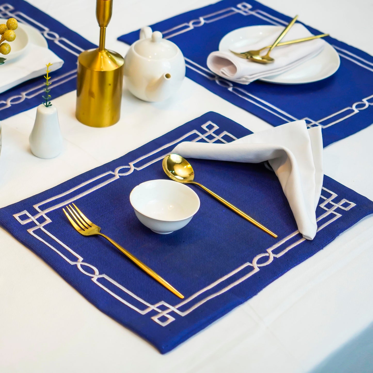 Royal Deep Blue Jute Embroidered Mats