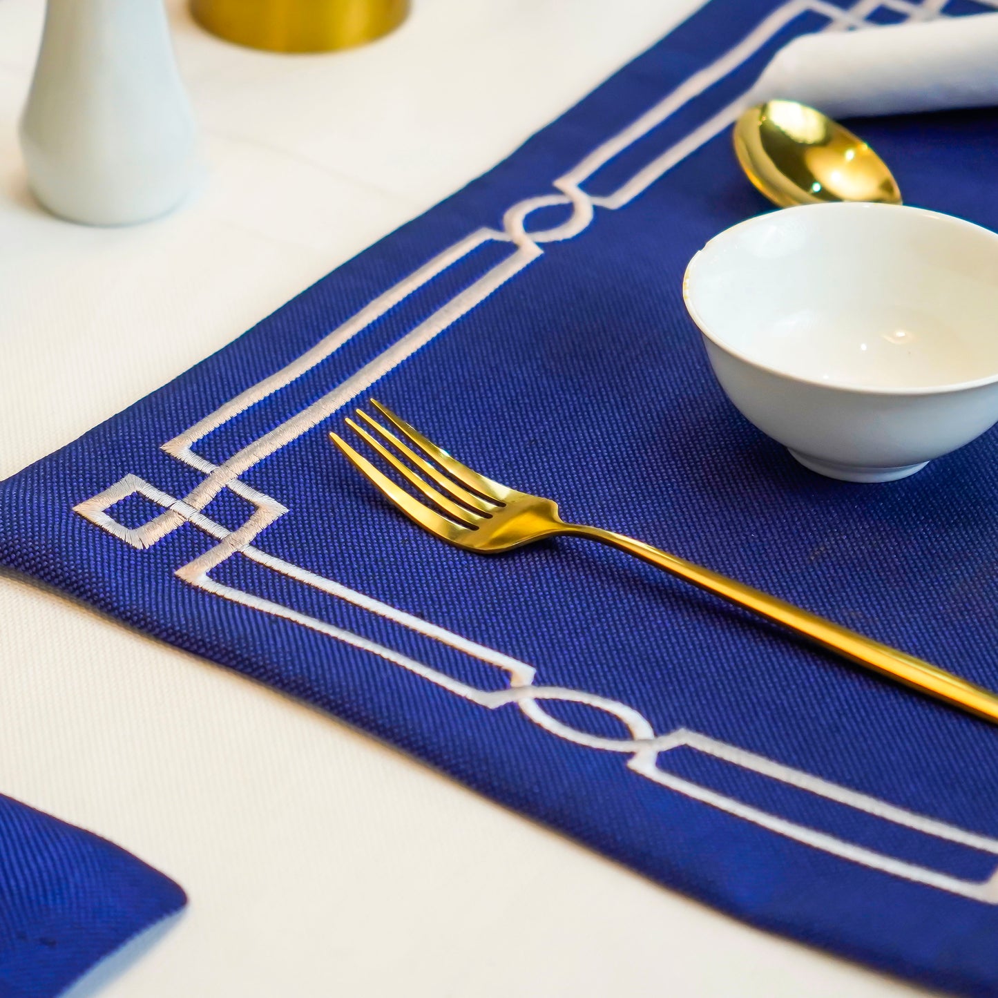 Royal Deep Blue Jute Embroidered Mats