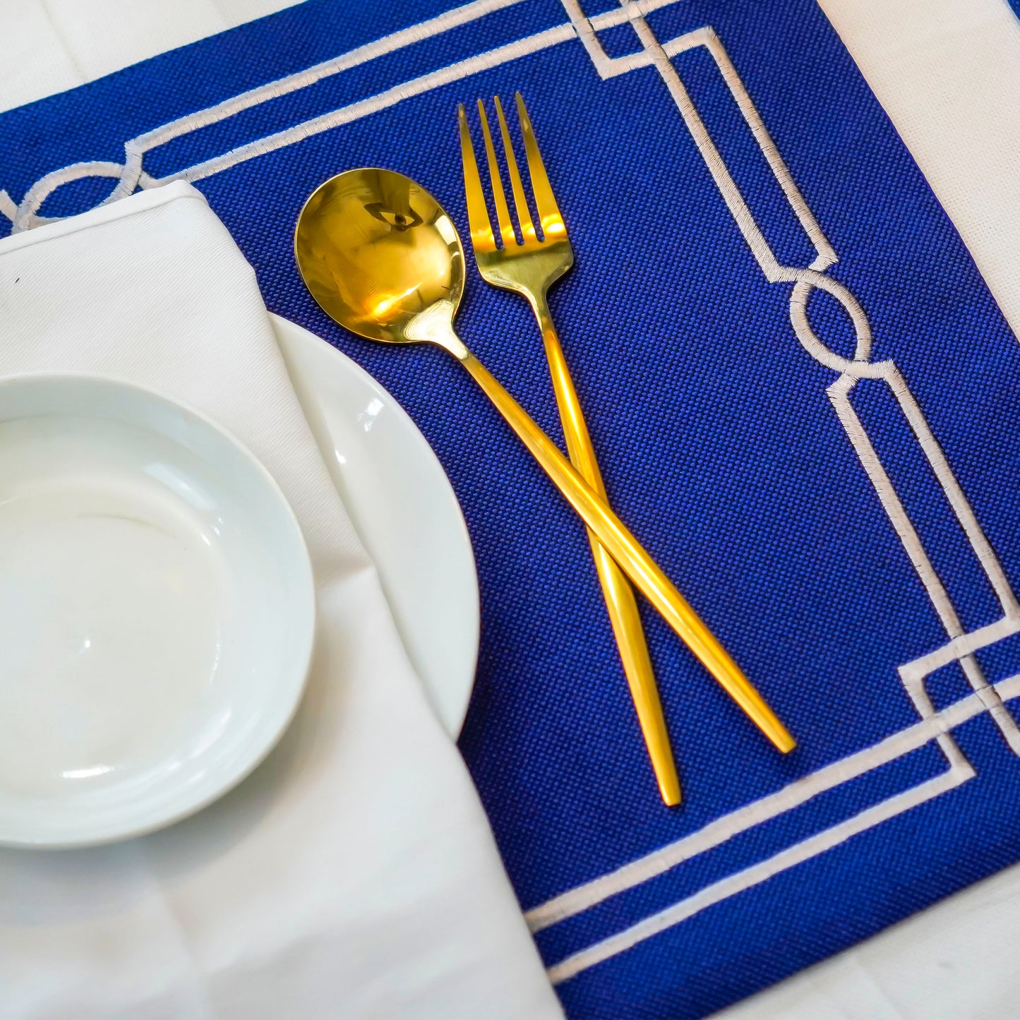 Royal Deep Blue Jute Embroidered Mats