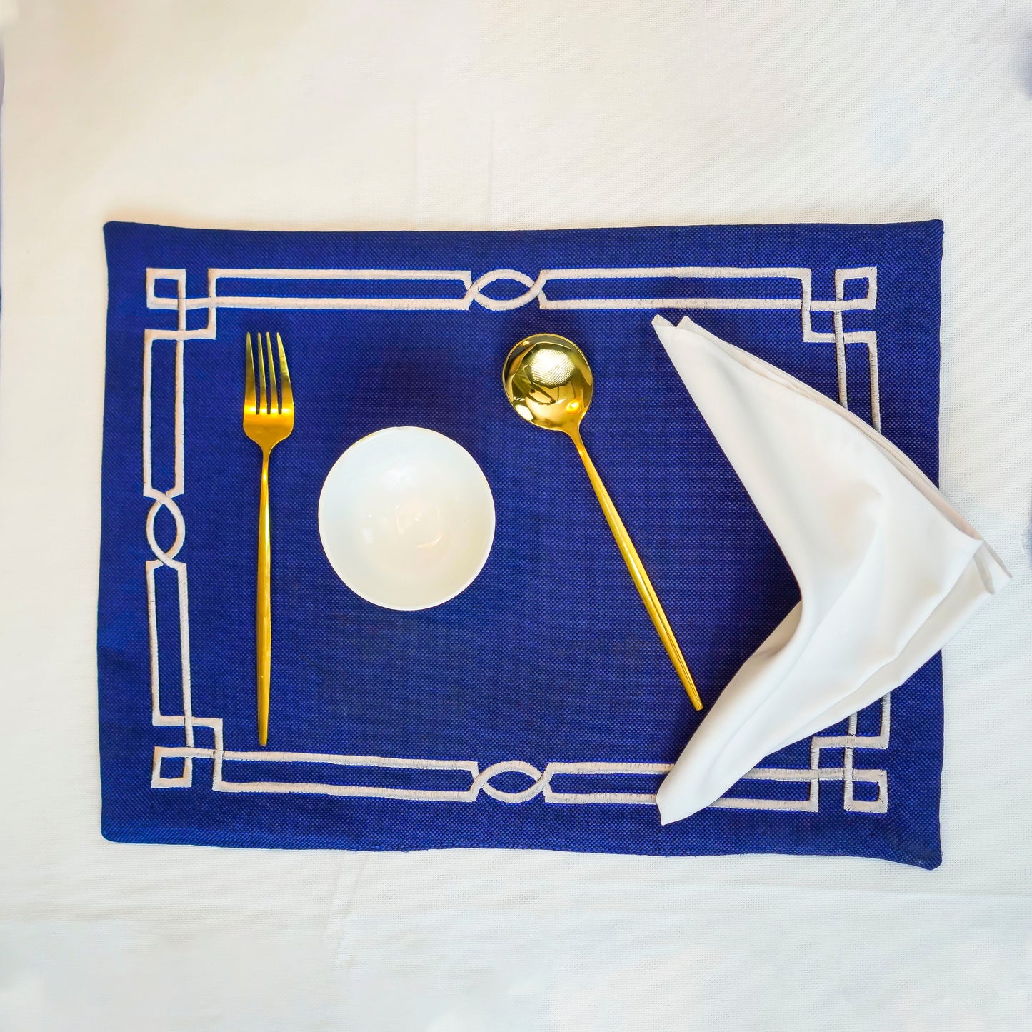 Royal Deep Blue Jute Embroidered Mats