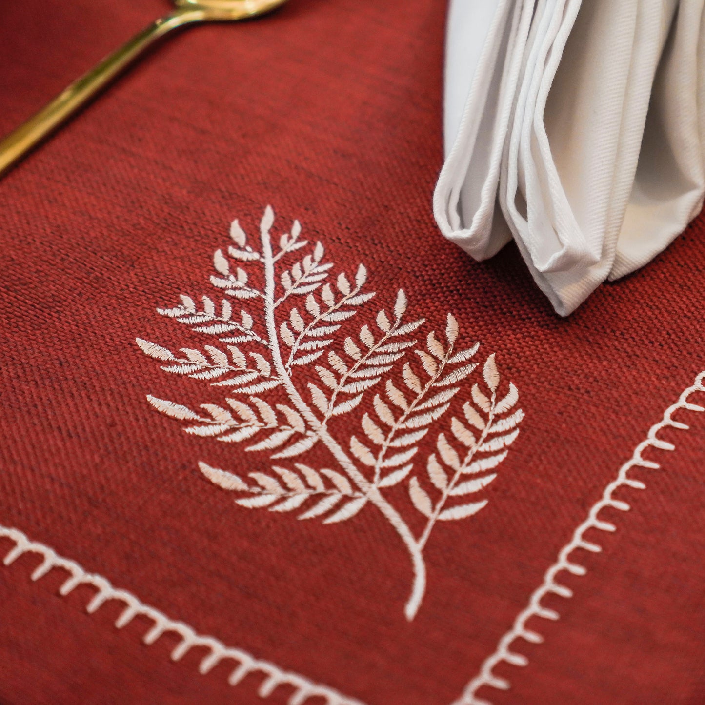 Fern Bliss Maroon Jute Embroidered Mats