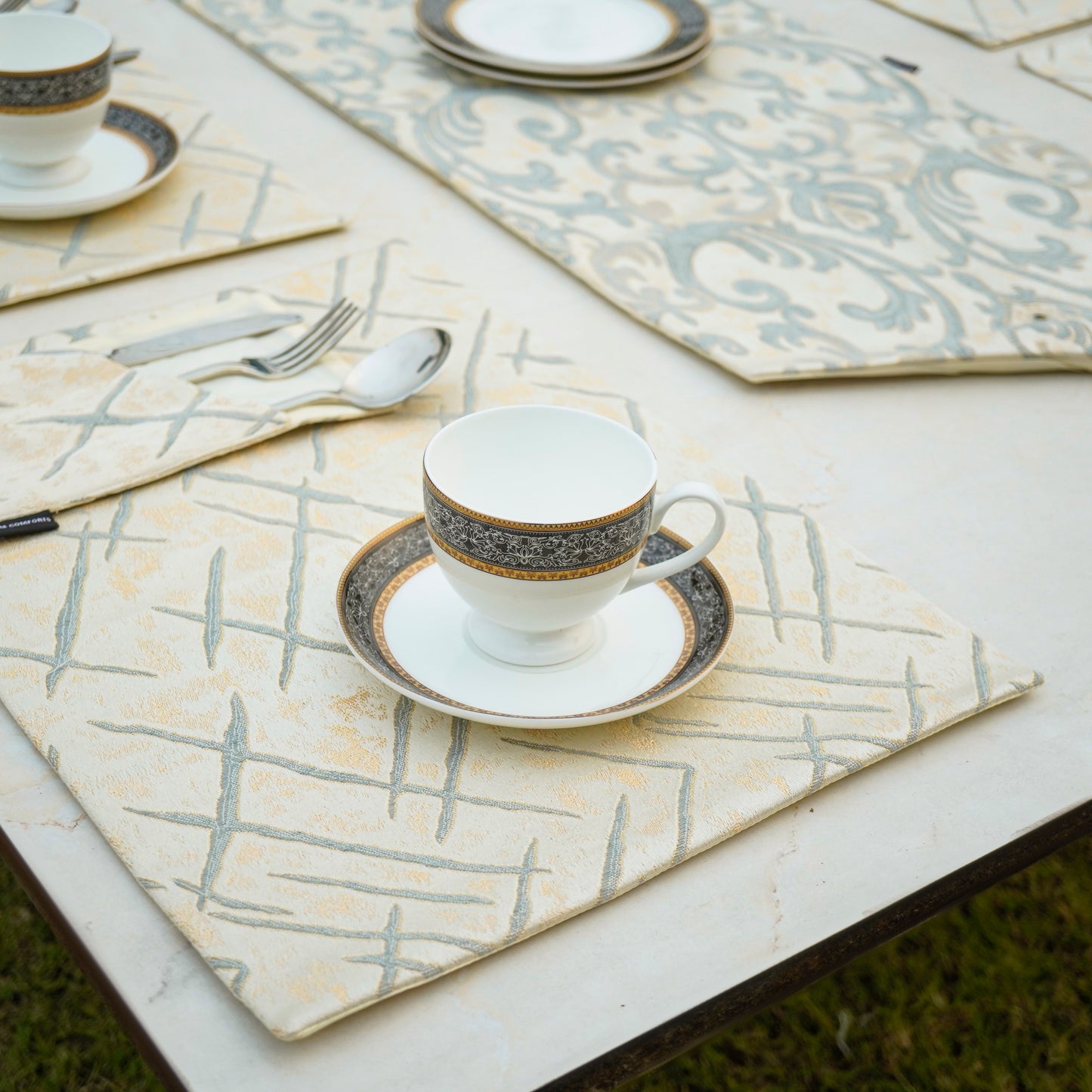 Imperial Brocade Grey Mist Table Set