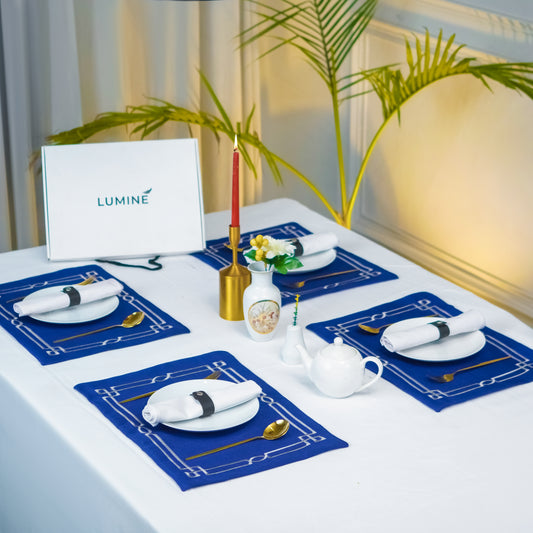 Royal Deep Blue Jute Embroidered Mats