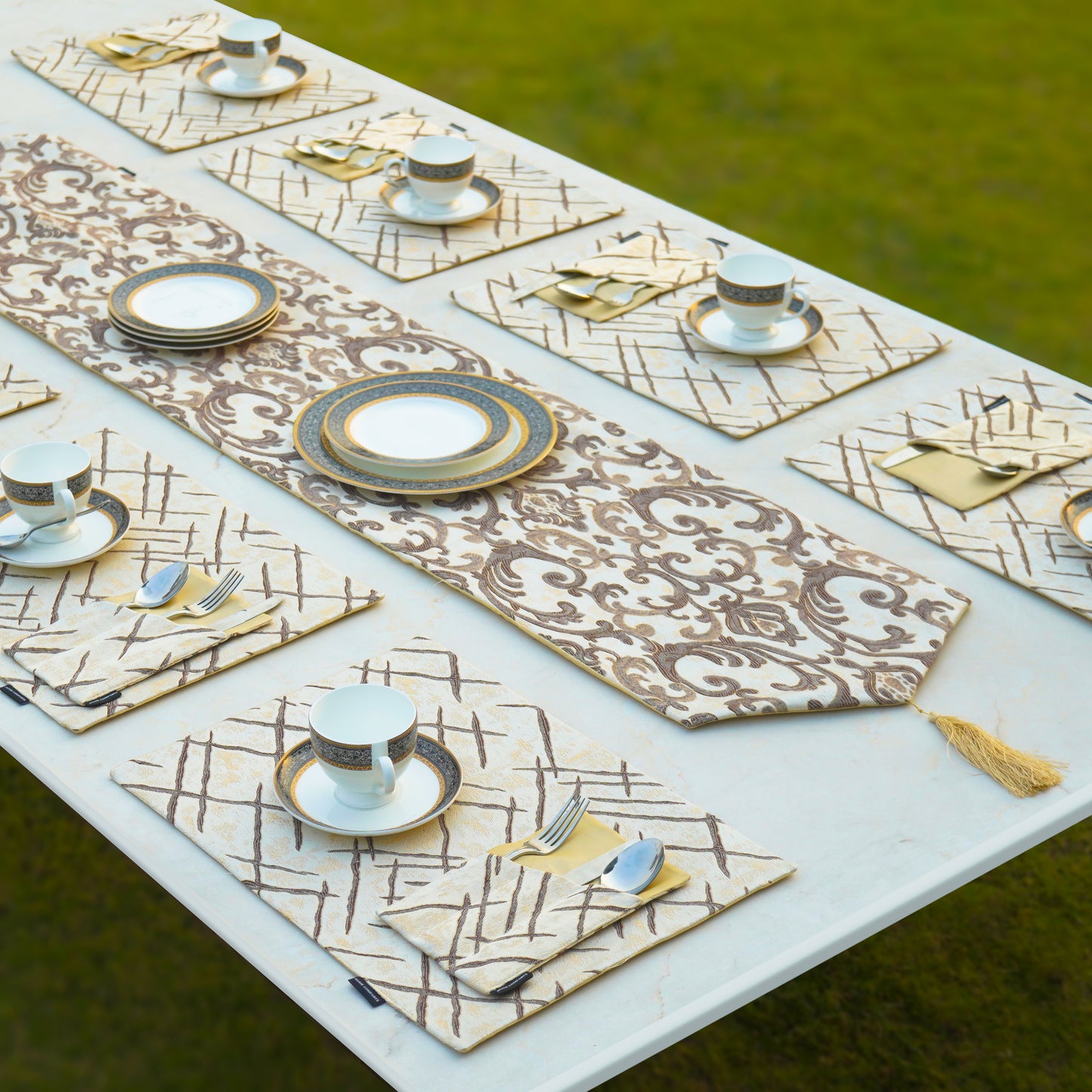 Imperial Brocade Mocha Gold Table Set