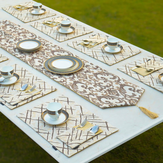 Imperial Brocade Mocha Gold Table Set