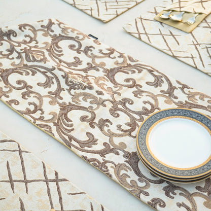Imperial Brocade Mocha Gold Table Set