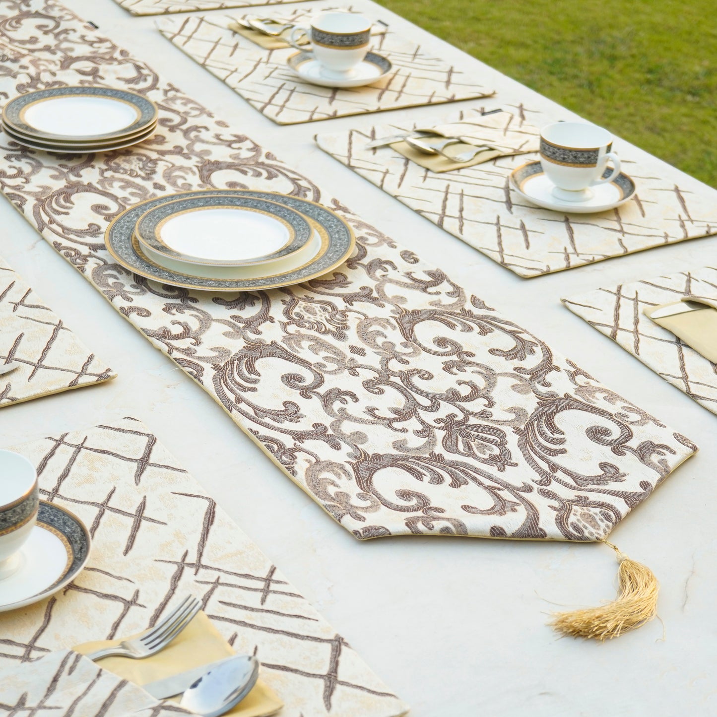 Imperial Brocade Mocha Gold Table Set