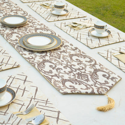 Imperial Brocade Mocha Gold Table Set
