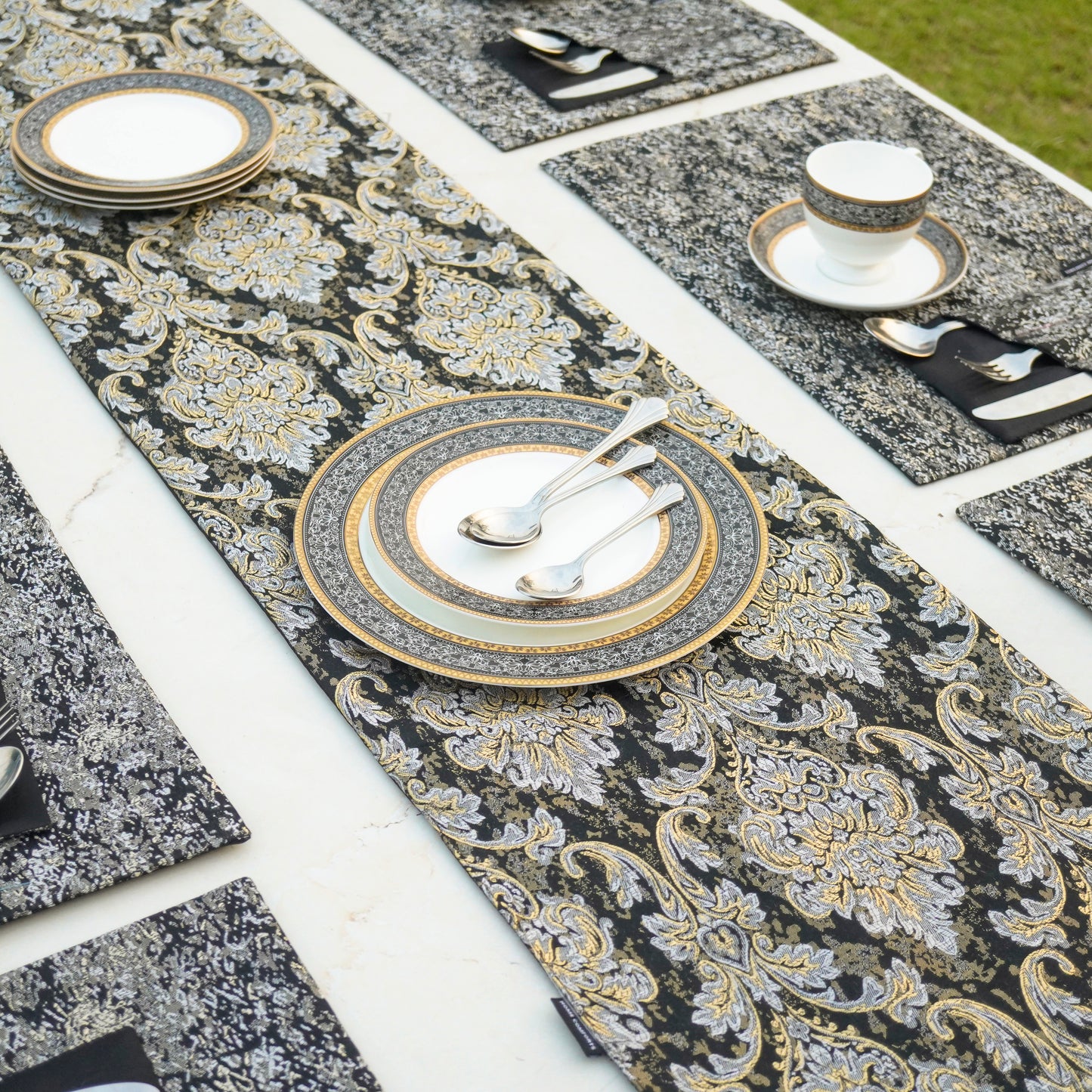 Majestic Tapestry Noir Black Table Set