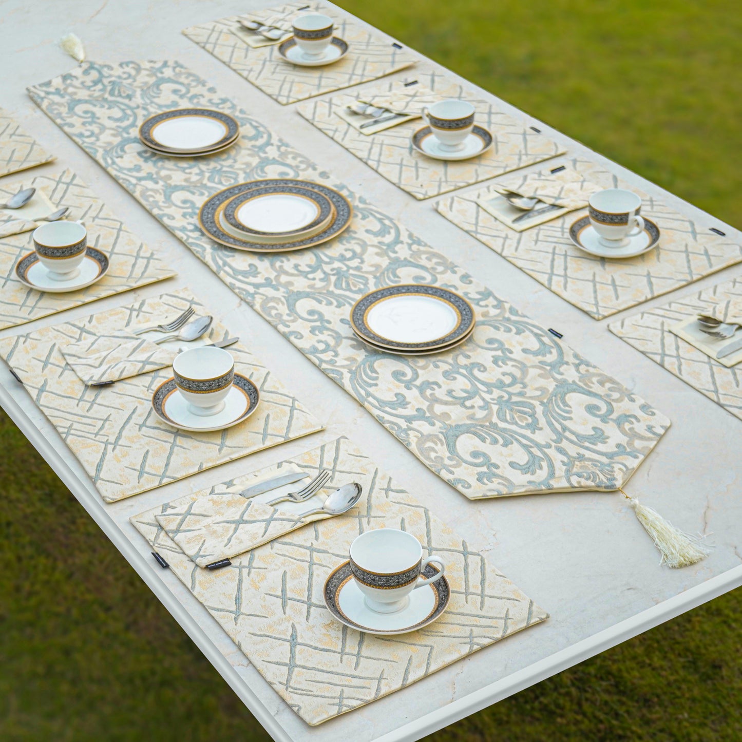 Imperial Brocade Grey Mist Table Set