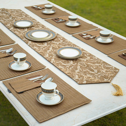 Marble Weave Burnt Caramel Table Set