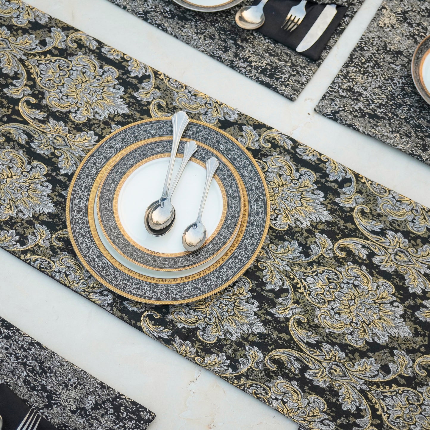 Majestic Tapestry Noir Black Table Set