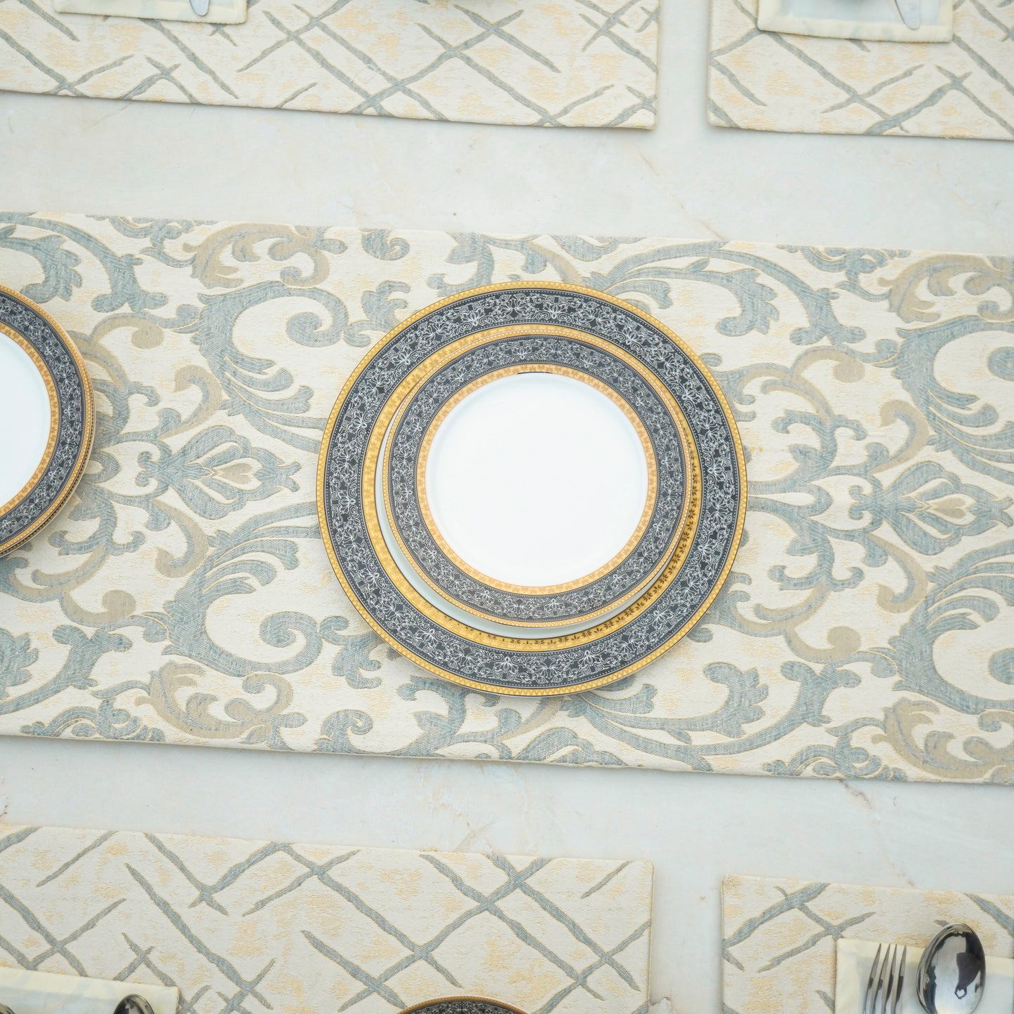 Imperial Brocade Grey Mist Table Set